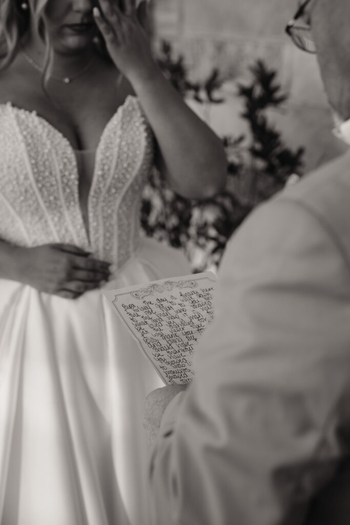 Emotional first look moment at Chandelier Farm wedding venue
