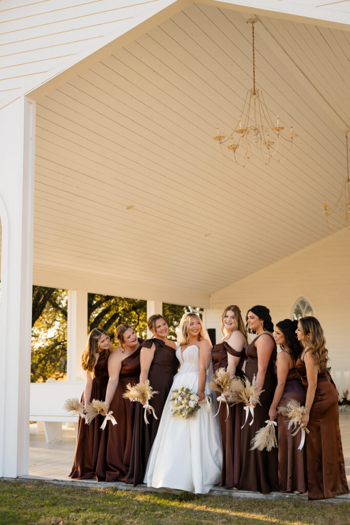 wide shot of bridal party in chapel at chandelier farm in terrell, texas